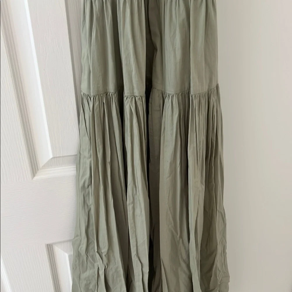J. Crew Sage Green Tiered Midi Dress